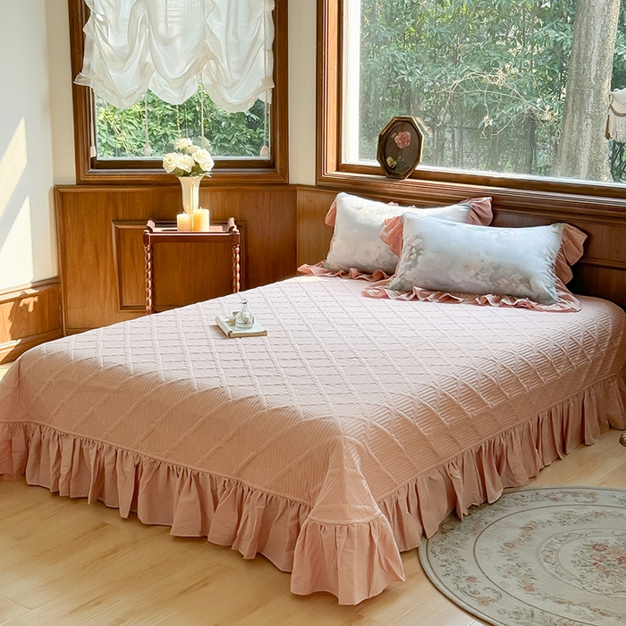 91家纺网 家纺一手货源 找家纺 胜权家纺 2025新款全棉纯棉数码印花双层纱床盖单品 荷塘月色