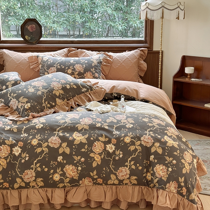 91家纺网 家纺一手货源 找家纺 胜权家纺 2025新款全棉纯棉数码印花双层纱床盖单品 香榭丽舍