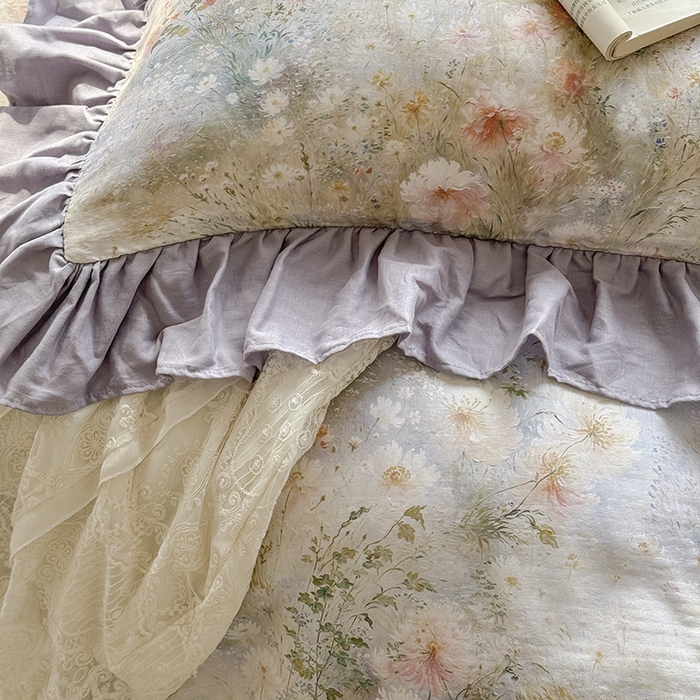 91家纺网 家纺一手货源 找家纺 胜权家纺 2025新款全棉纯棉数码印花双层纱床盖单品 普罗旺斯