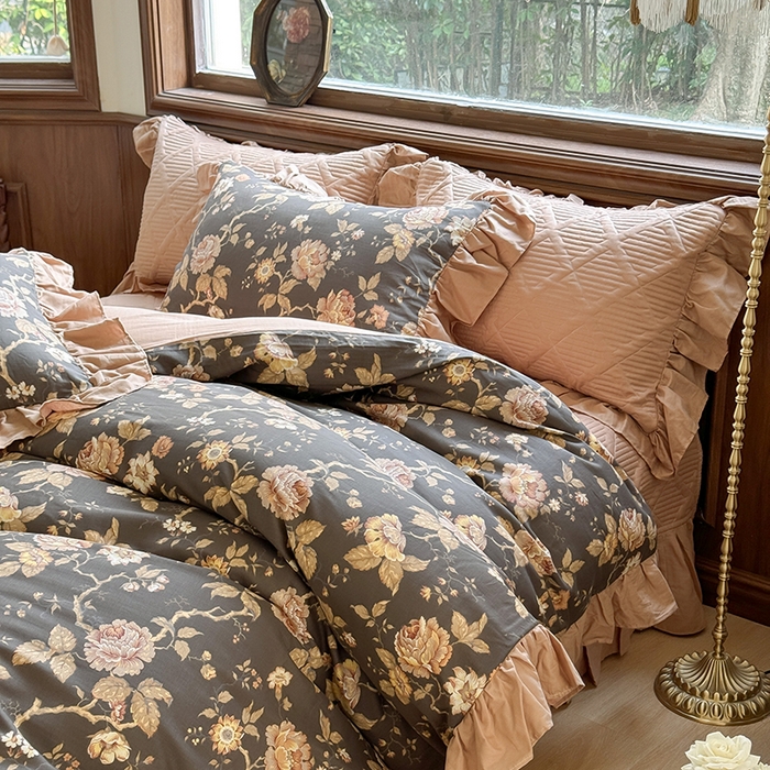 91家纺网 家纺一手货源 找家纺 胜权家纺 2025新款全棉纯棉数码印花双层纱床盖单品 香榭丽舍