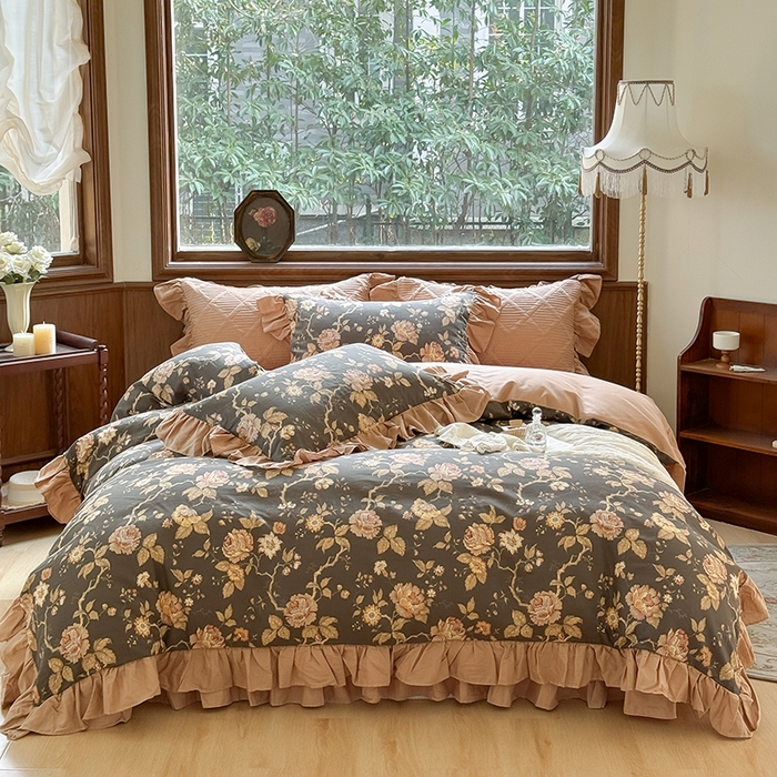 91家纺网 家纺一手货源 找家纺 胜权家纺 2025新款全棉纯棉数码印花双层纱床盖单品 香榭丽舍