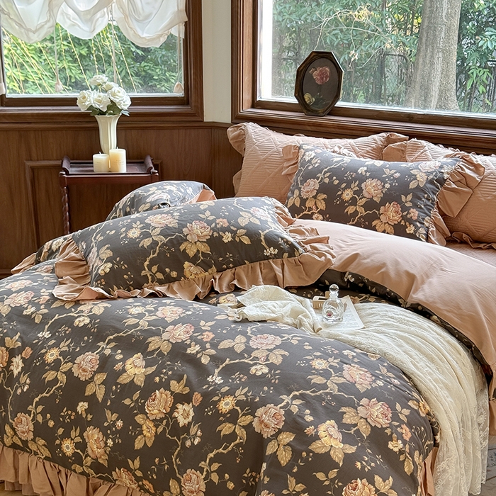 91家纺网 家纺一手货源 找家纺 胜权家纺 2025新款全棉纯棉数码印花双层纱床盖单品 香榭丽舍