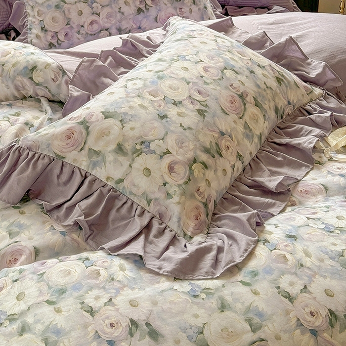 91家纺网 家纺一手货源 找家纺 胜权家纺 2025新款全棉纯棉数码印花双层纱床盖单品 玫瑰花语