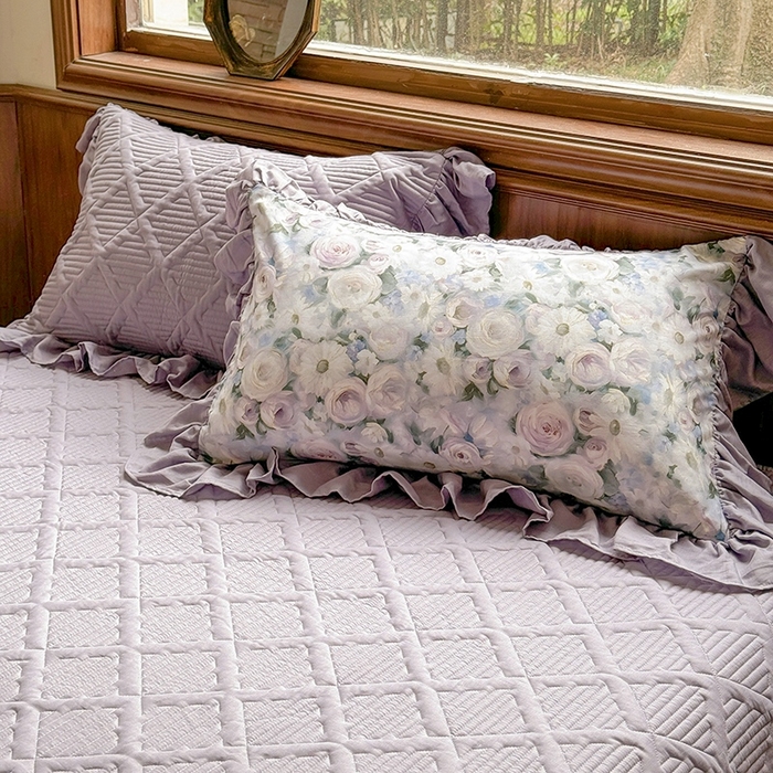 91家纺网 家纺一手货源 找家纺 胜权家纺 2025新款全棉纯棉数码印花双层纱床盖单品 玫瑰花语