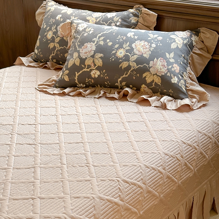 91家纺网 家纺一手货源 找家纺 胜权家纺 2025新款全棉纯棉数码印花双层纱床盖单品 香榭丽舍