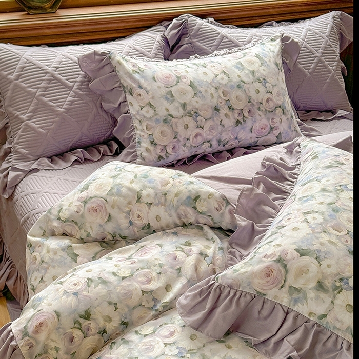 91家纺网 家纺一手货源 找家纺 胜权家纺 2025新款全棉纯棉数码印花双层纱床盖单品 玫瑰花语