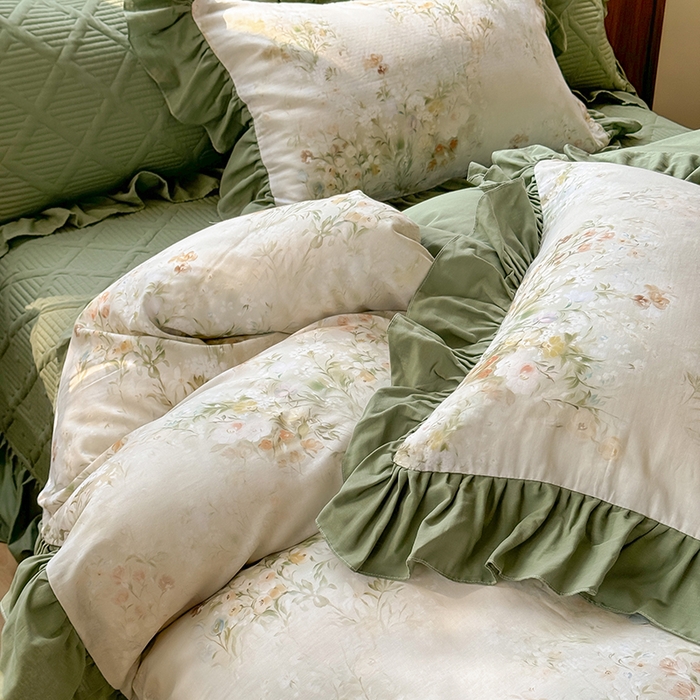 91家纺网 家纺一手货源 找家纺 胜权家纺 2025新款全棉纯棉数码印花双层纱床盖单品 秘境花园