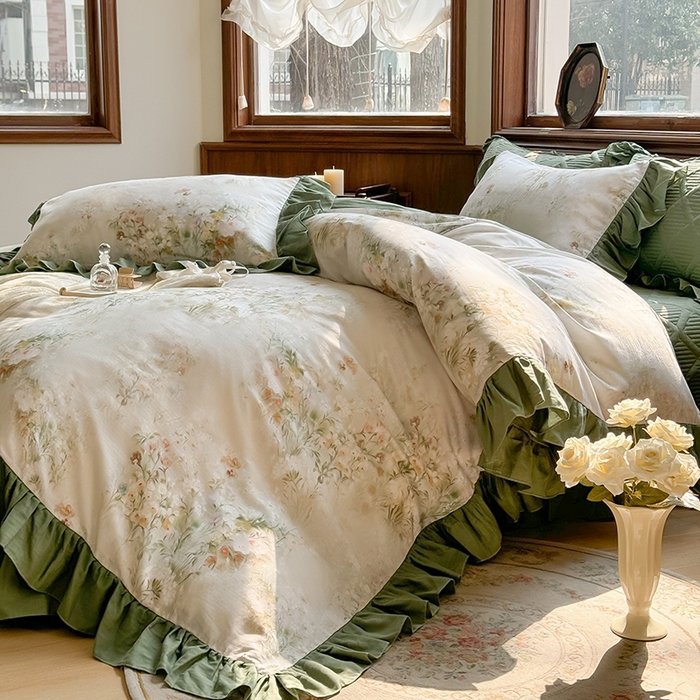 91家纺网 家纺一手货源 找家纺 胜权家纺 2025新款全棉纯棉数码印花双层纱床盖单品 秘境花园