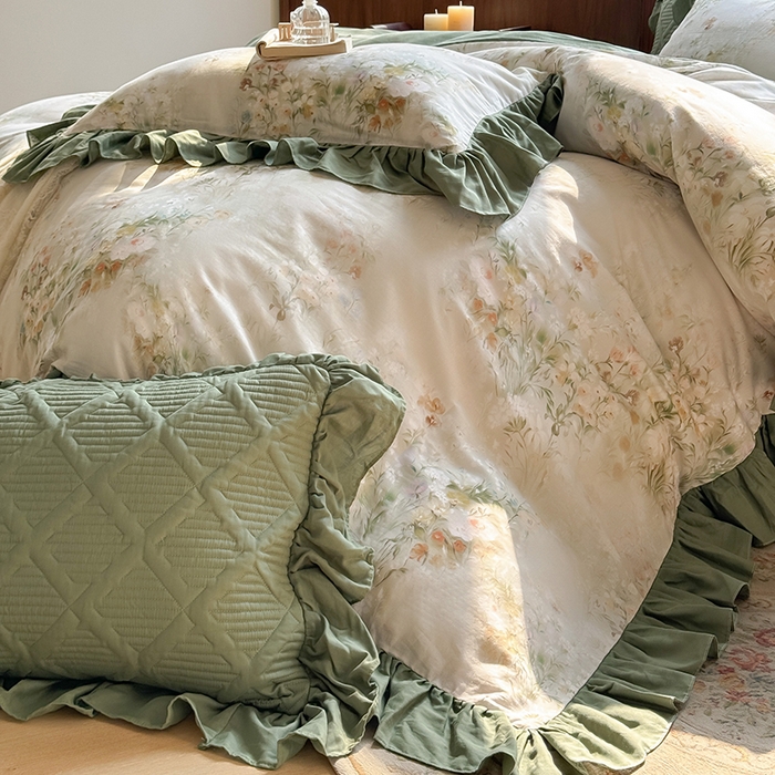 91家纺网 家纺一手货源 找家纺 胜权家纺 2025新款全棉纯棉数码印花双层纱床盖单品 秘境花园