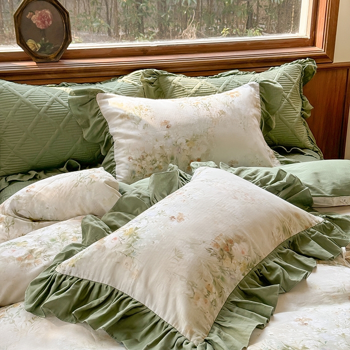 91家纺网 家纺一手货源 找家纺 胜权家纺 2025新款全棉纯棉数码印花双层纱床盖单品 秘境花园