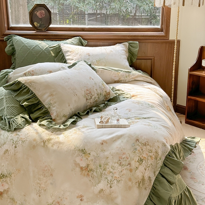 91家纺网 家纺一手货源 找家纺 胜权家纺 2025新款全棉纯棉数码印花双层纱床盖单品 秘境花园