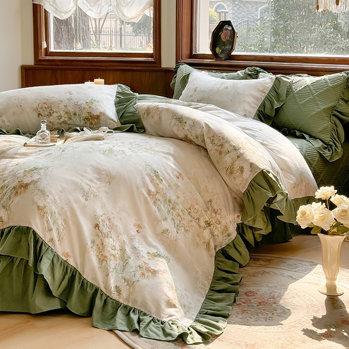 91家纺网 家纺一手货源 找家纺 胜权家纺 2025新款全棉纯棉数码印花双层纱床盖单品 秘境花园