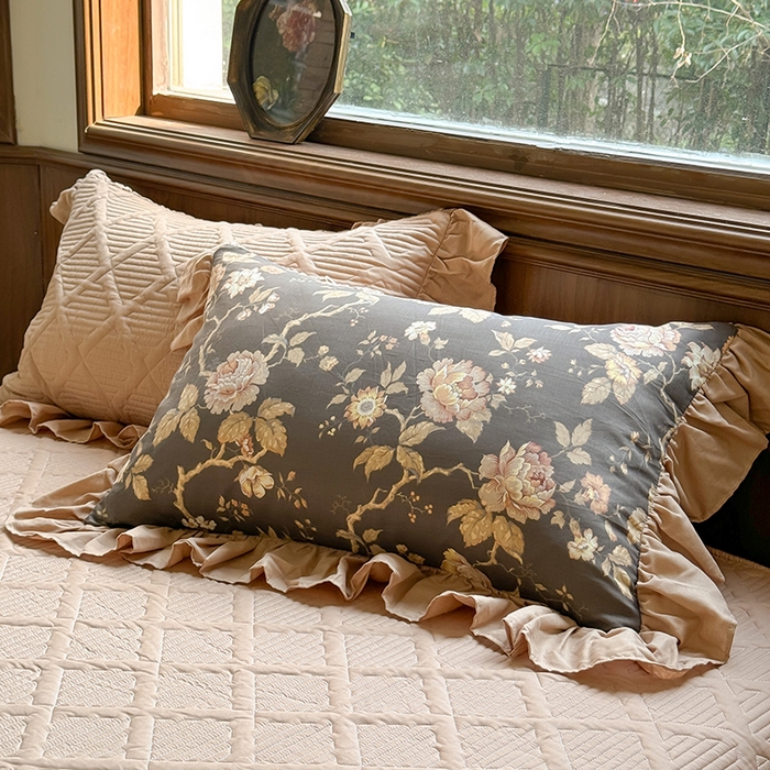 91家纺网 家纺一手货源 找家纺 胜权家纺 2025新款全棉纯棉数码印花双层纱床盖单品 香榭丽舍