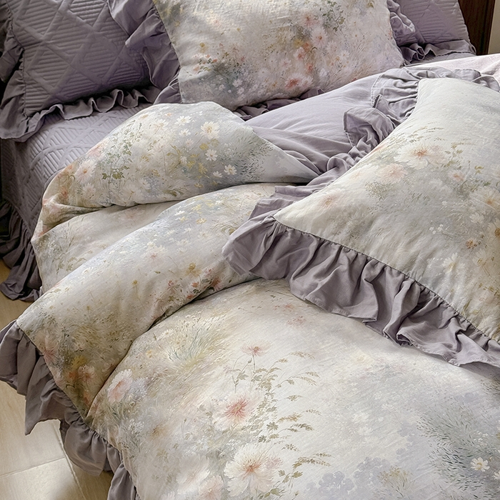 91家纺网 家纺一手货源 找家纺 胜权家纺 2025新款全棉纯棉数码印花双层纱床盖单品 普罗旺斯