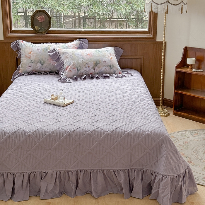 91家纺网 家纺一手货源 找家纺 胜权家纺 2025新款全棉纯棉数码印花双层纱床盖单品 梵花紫梦