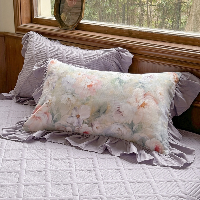 91家纺网 家纺一手货源 找家纺 胜权家纺 2025新款全棉纯棉数码印花双层纱床盖单品 梵花紫梦