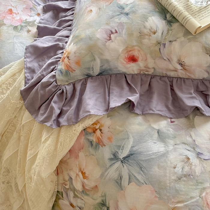 91家纺网 家纺一手货源 找家纺 胜权家纺 2025新款全棉纯棉数码印花双层纱床盖单品 梵花紫梦