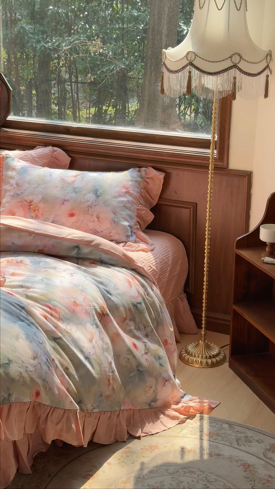 91家纺网 家纺一手货源 找家纺 胜权家纺 2025新款全棉纯棉数码印花双层纱床盖单品 梵花粉梦