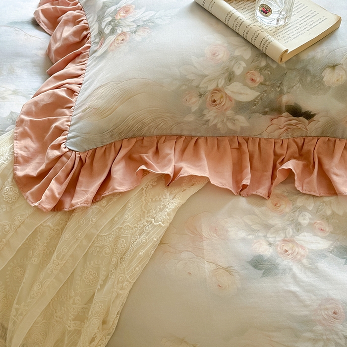 91家纺网 家纺一手货源 找家纺 胜权家纺 2025新款全棉纯棉数码印花双层纱床盖单品 荷塘月色