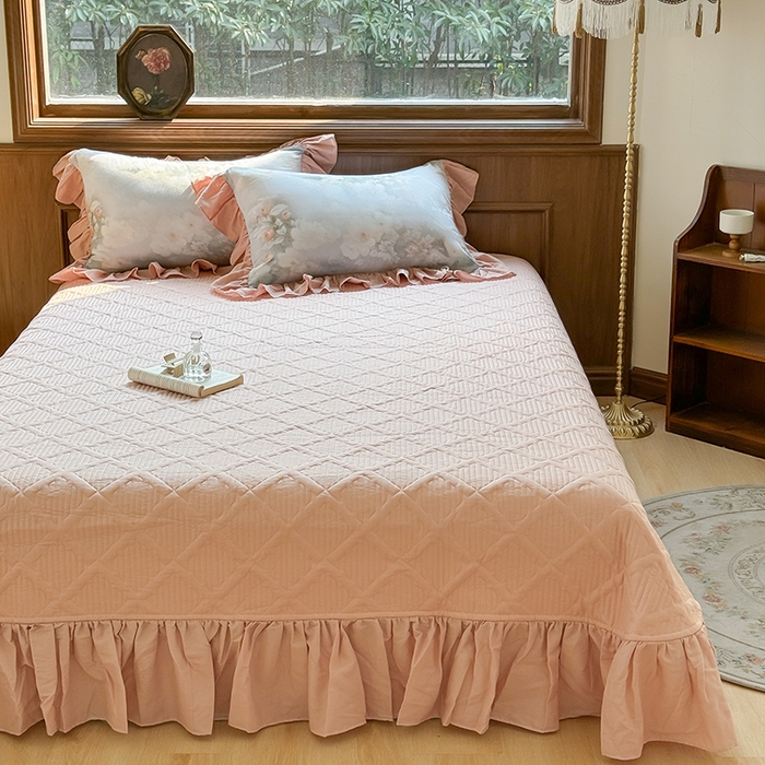 91家纺网 家纺一手货源 找家纺 胜权家纺 2025新款全棉纯棉数码印花双层纱床盖单品 荷塘月色