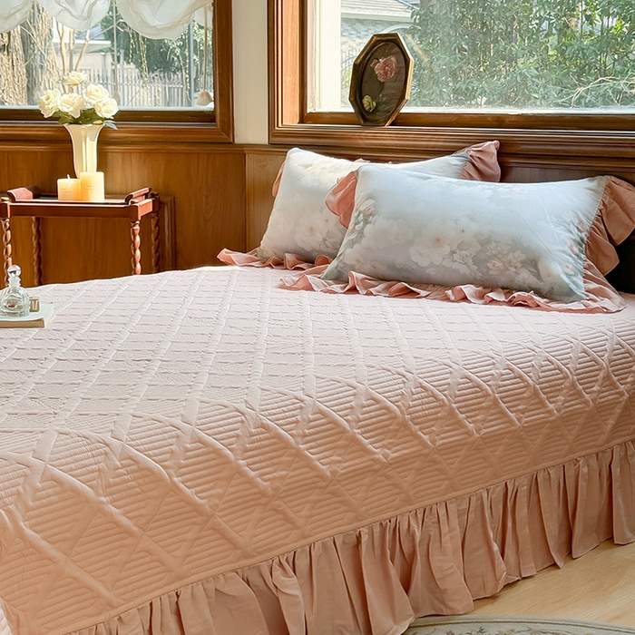 91家纺网 家纺一手货源 找家纺 胜权家纺 2025新款全棉纯棉数码印花双层纱床盖单品 荷塘月色