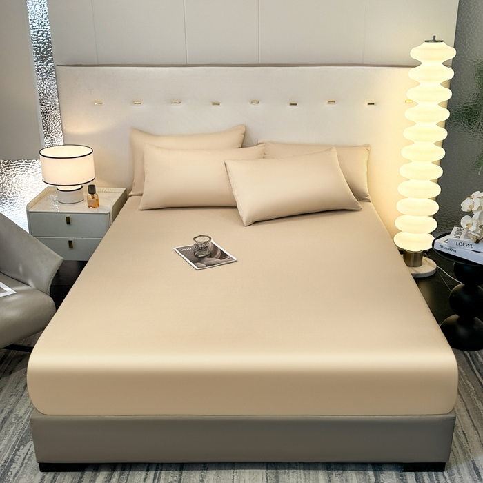 91家纺网 家纺一手货源 找家纺 菲梵家纺 2025新款纯色60支莱赛尔天丝单品系列-单床笠（提供买家秀） 香槟金