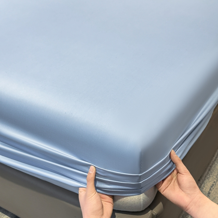 91家纺网 家纺一手货源 找家纺 菲梵家纺 2025新款纯色60支莱赛尔天丝单品系列-单床笠（提供买家秀） 水蓝