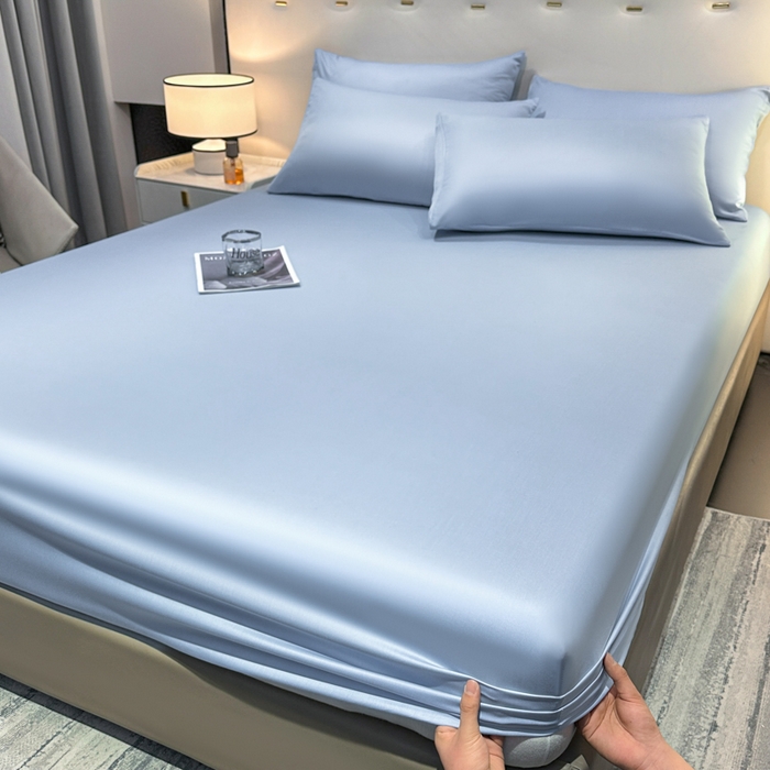 91家纺网 家纺一手货源 找家纺 菲梵家纺 2025新款纯色60支莱赛尔天丝单品系列-单床笠（提供买家秀） 水蓝