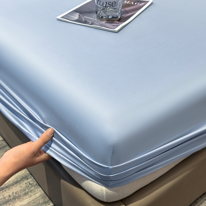 91家纺网 家纺一手货源 找家纺 菲梵家纺 2025新款纯色60支莱赛尔天丝单品系列-单床笠（提供买家秀） 水蓝