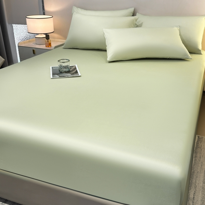 91家纺网 家纺一手货源 找家纺 菲梵家纺 2025新款纯色60支莱赛尔天丝单品系列-单床笠（提供买家秀） 奶油绿