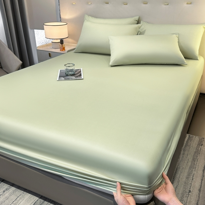 91家纺网 家纺一手货源 找家纺 菲梵家纺 2025新款纯色60支莱赛尔天丝单品系列-单床笠（提供买家秀） 奶油绿