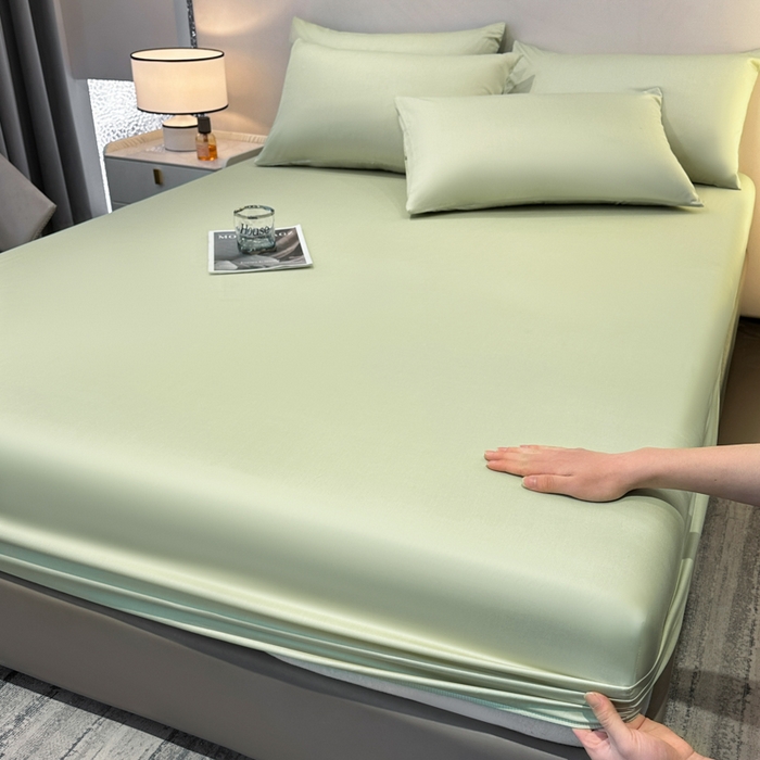 91家纺网 家纺一手货源 找家纺 菲梵家纺 2025新款纯色60支莱赛尔天丝单品系列-单床笠（提供买家秀） 奶油绿