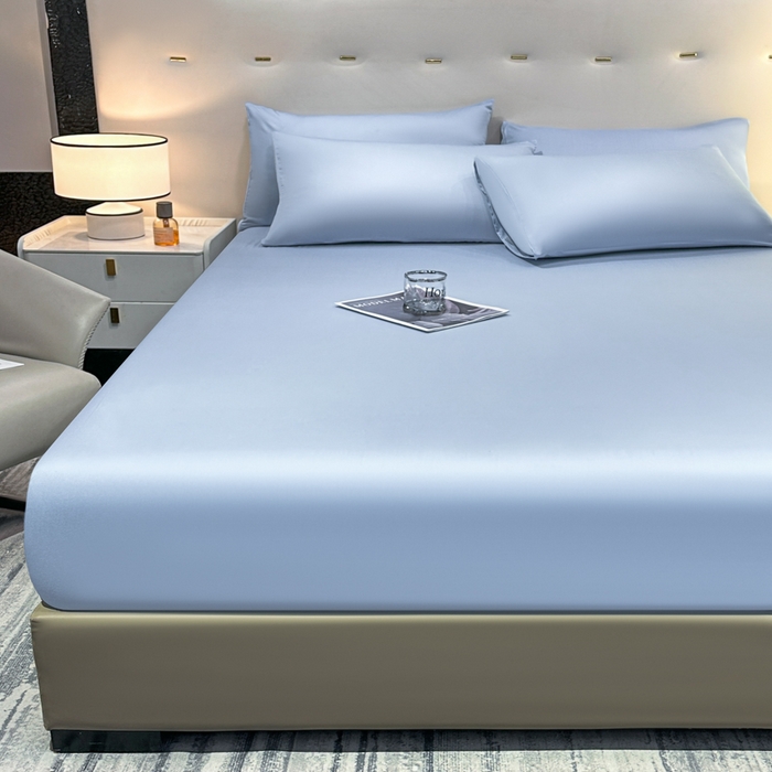 91家纺网 家纺一手货源 找家纺 菲梵家纺 2025新款纯色60支莱赛尔天丝单品系列-单床笠（提供买家秀） 水蓝