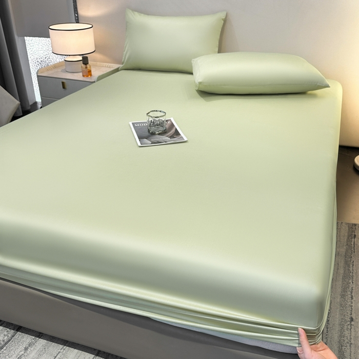 91家纺网 家纺一手货源 找家纺 菲梵家纺 2025新款纯色60支莱赛尔天丝单品系列-单床笠（提供买家秀） 奶油绿