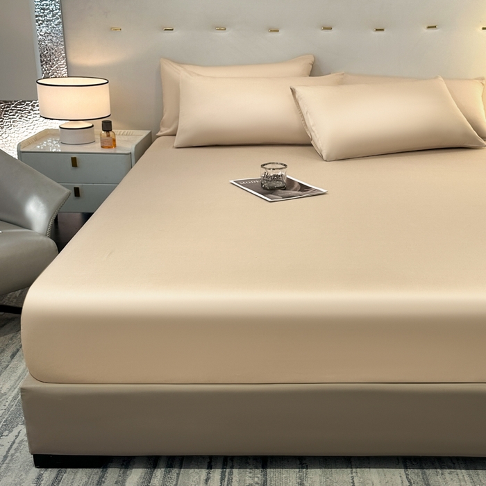 91家纺网 家纺一手货源 找家纺 菲梵家纺 2025新款纯色60支莱赛尔天丝单品系列-单床笠（提供买家秀） 香槟金