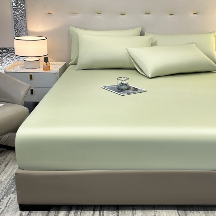 91家纺网 家纺一手货源 找家纺 菲梵家纺 2025新款纯色60支莱赛尔天丝单品系列-单床笠（提供买家秀） 奶油绿