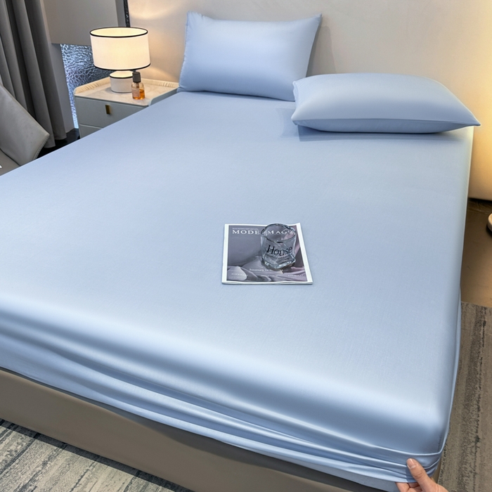 91家纺网 家纺一手货源 找家纺 菲梵家纺 2025新款纯色60支莱赛尔天丝单品系列-单床笠（提供买家秀） 水蓝