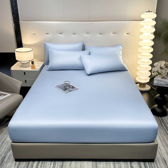 91家纺网 家纺一手货源 找家纺 菲梵家纺 2025新款纯色60支莱赛尔天丝单品系列-单床笠（提供买家秀） 水蓝