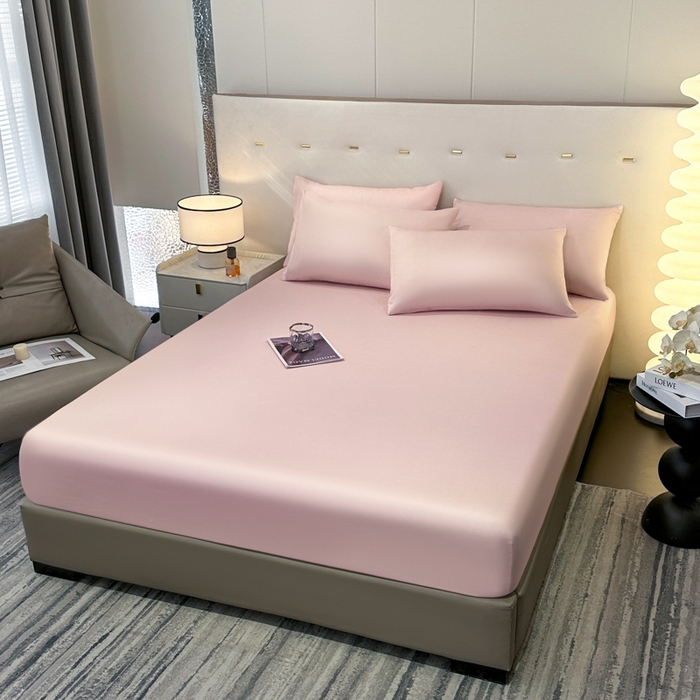 91家纺网 家纺一手货源 找家纺 菲梵家纺 2025新款纯色60支莱赛尔天丝单品系列-单床笠（提供买家秀） 水蜜粉