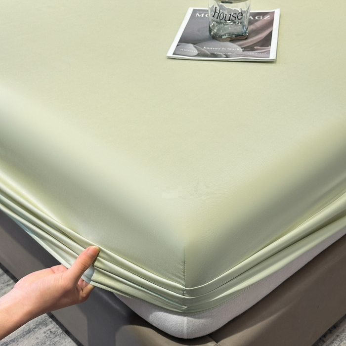 91家纺网 家纺一手货源 找家纺 菲梵家纺 2025新款纯色60支莱赛尔天丝单品系列-单床笠（提供买家秀） 奶油绿