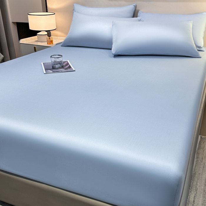 91家纺网 家纺一手货源 找家纺 菲梵家纺 2025新款纯色60支莱赛尔天丝单品系列-单床笠（提供买家秀） 水蓝