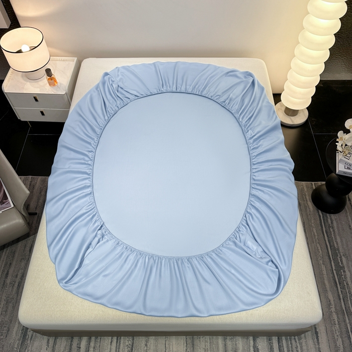 91家纺网 家纺一手货源 找家纺 菲梵家纺 2025新款纯色60支莱赛尔天丝单品系列-单床笠（提供买家秀） 水蓝