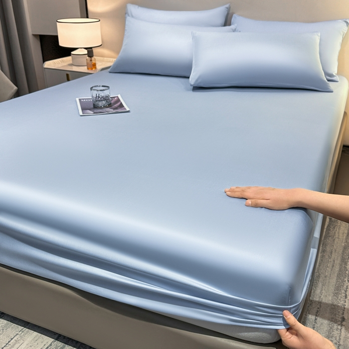 91家纺网 家纺一手货源 找家纺 菲梵家纺 2025新款纯色60支莱赛尔天丝单品系列-单床笠（提供买家秀） 水蓝