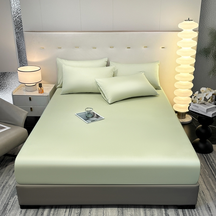 91家纺网 家纺一手货源 找家纺 菲梵家纺 2025新款纯色60支莱赛尔天丝单品系列-单床笠（提供买家秀） 奶油绿