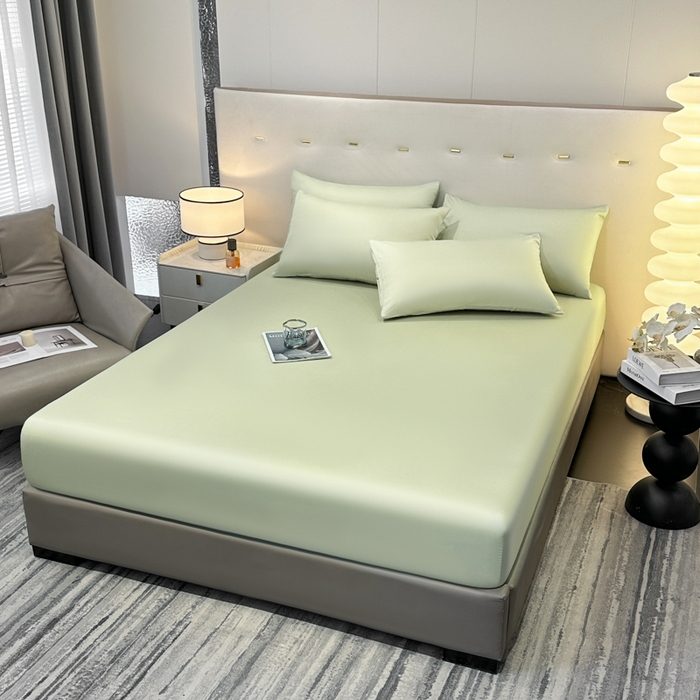 91家纺网 家纺一手货源 找家纺 菲梵家纺 2025新款纯色60支莱赛尔天丝单品系列-单床笠（提供买家秀） 奶油绿