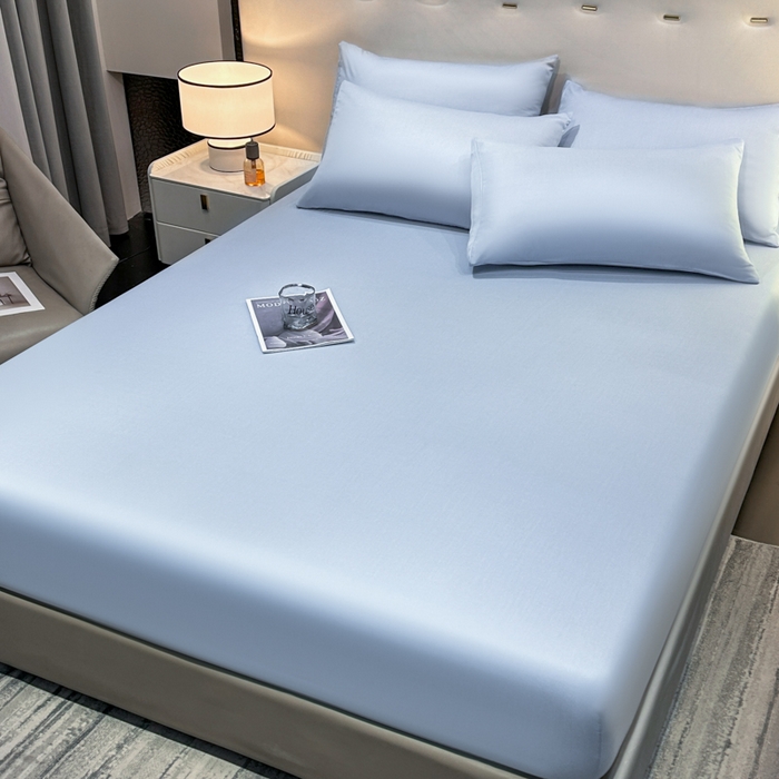 91家纺网 家纺一手货源 找家纺 菲梵家纺 2025新款纯色60支莱赛尔天丝单品系列-单床笠（提供买家秀） 水蓝