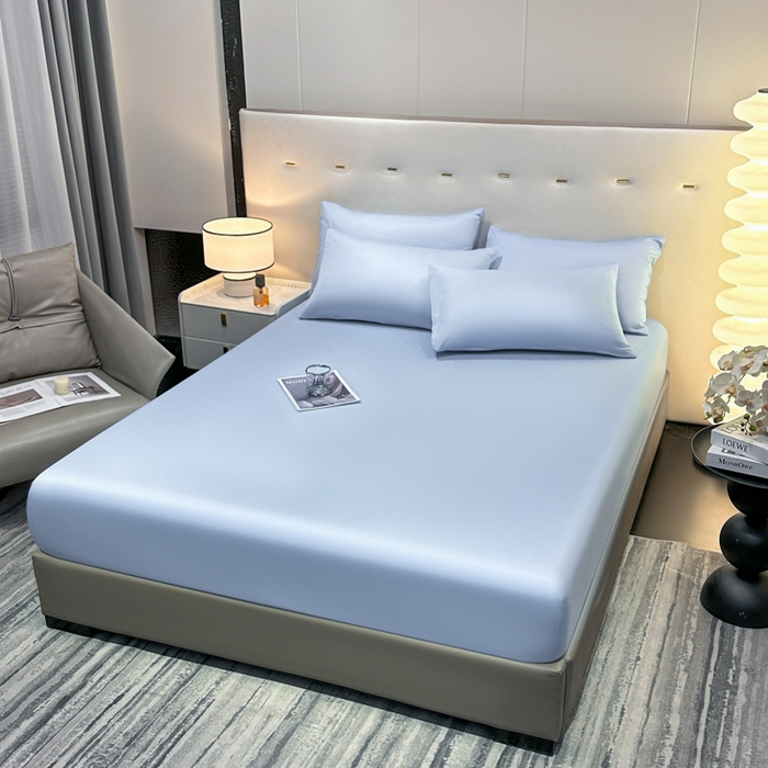 91家纺网 家纺一手货源 找家纺 菲梵家纺 2025新款纯色60支莱赛尔天丝单品系列-单床笠（提供买家秀） 水蓝