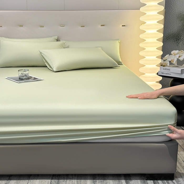 91家纺网 家纺一手货源 找家纺 菲梵家纺 2025新款纯色60支莱赛尔天丝单品系列-单床笠（提供买家秀） 奶油绿