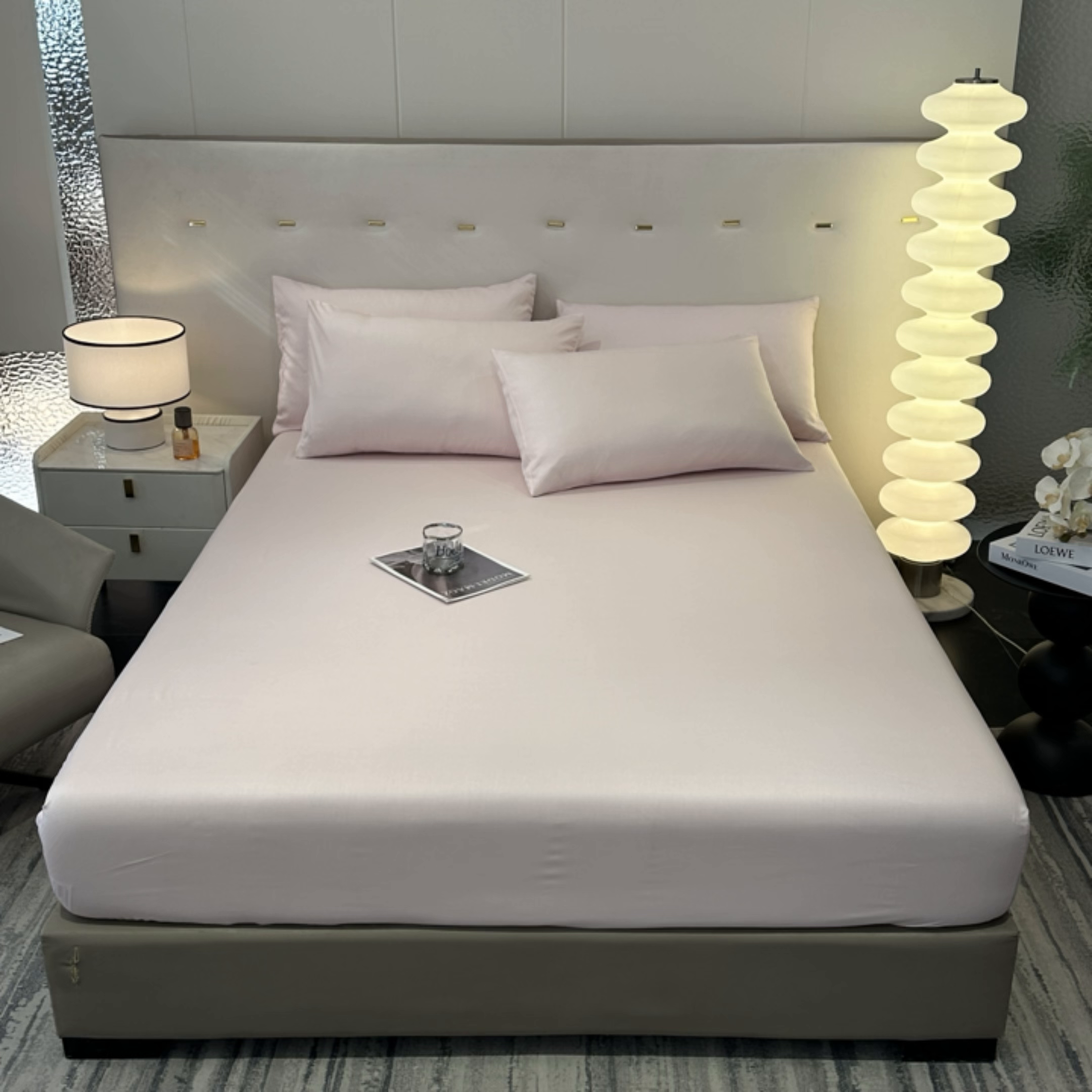 91家纺网 家纺一手货源 找家纺 菲梵家纺 2025新款纯色60支莱赛尔天丝单品系列-单床笠（提供买家秀） 水蜜粉