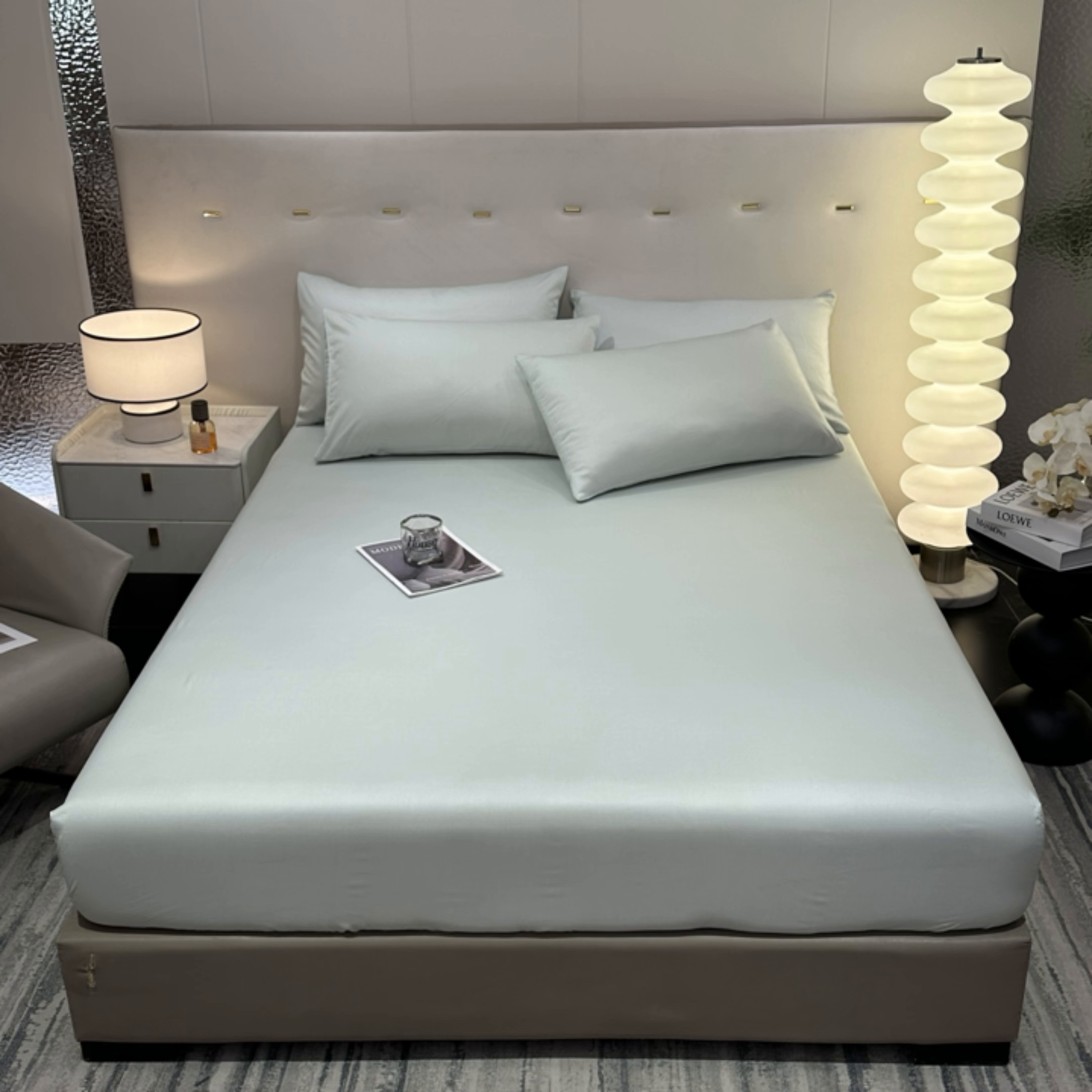 91家纺网 家纺一手货源 找家纺 菲梵家纺 2025新款纯色60支莱赛尔天丝单品系列-单床笠（提供买家秀） 薄荷绿